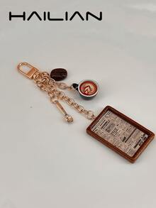 HAILIAN Coffee Themed Bag Charm Keychain, Multi-Charm With Latte Art Cup & Coffee Bean, Retro Poster Pendant, Kawaii Accessory For Coffee Lovers - Black - View 4