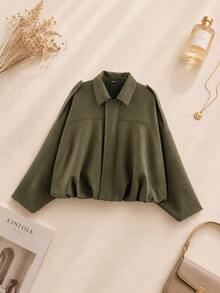 Blouson bombardier en suède et fausse fourrure de couleur unie, manches longues, casual, adapté pour le printemps et l'automne - Militaire verte - Voir 1