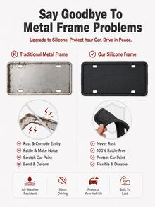 Moldura de Placa de Licença de Silicone, Suporte de Placa de Licença Flexível Resistente à Ferrugem, à Prova de Choques e Arranhões, 12,20" X 6,30" Acessório Externo de Carro Resistente às Intempéries, Adequado para Sedãs, SUVs, Caminhões - Moldura da placa - Visão 2