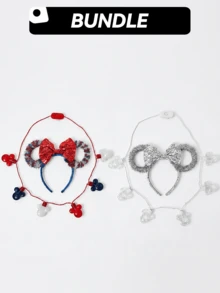 [Combo&Save] Bộ tai băng đô Minnie Mouse yêu nước Disney & vòng cổ phát sáng & tai băng đô bạc & vòng cổ phát sáng – chất liệu bền cho trẻ em, dễ đeo, đèn LED phát sáng, phụ kiện hóa trang, trang sức trẻ em, quà tặng hoàn hảo cho trẻ em, quà tặng fan Minnie Mouse, tiệc sinh nhật & quà tặng kỳ nghỉ - Nhiều màu - Xem 1