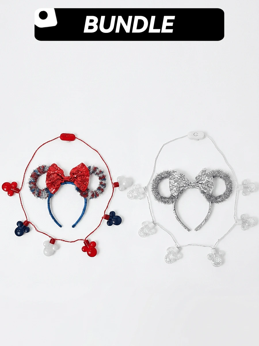 [Combo&Save] Bộ tai băng đô Minnie Mouse yêu nước Disney & vòng cổ phát sáng & tai băng đô bạc & vòng cổ phát sáng – chất liệu bền cho trẻ em, dễ đeo, đèn LED phát sáng, phụ kiện hóa trang, trang sức trẻ em, quà tặng hoàn hảo cho trẻ em, quà tặng fan Minnie Mouse, tiệc sinh nhật & quà tặng kỳ nghỉ - Nhiều màu - Xem 1
