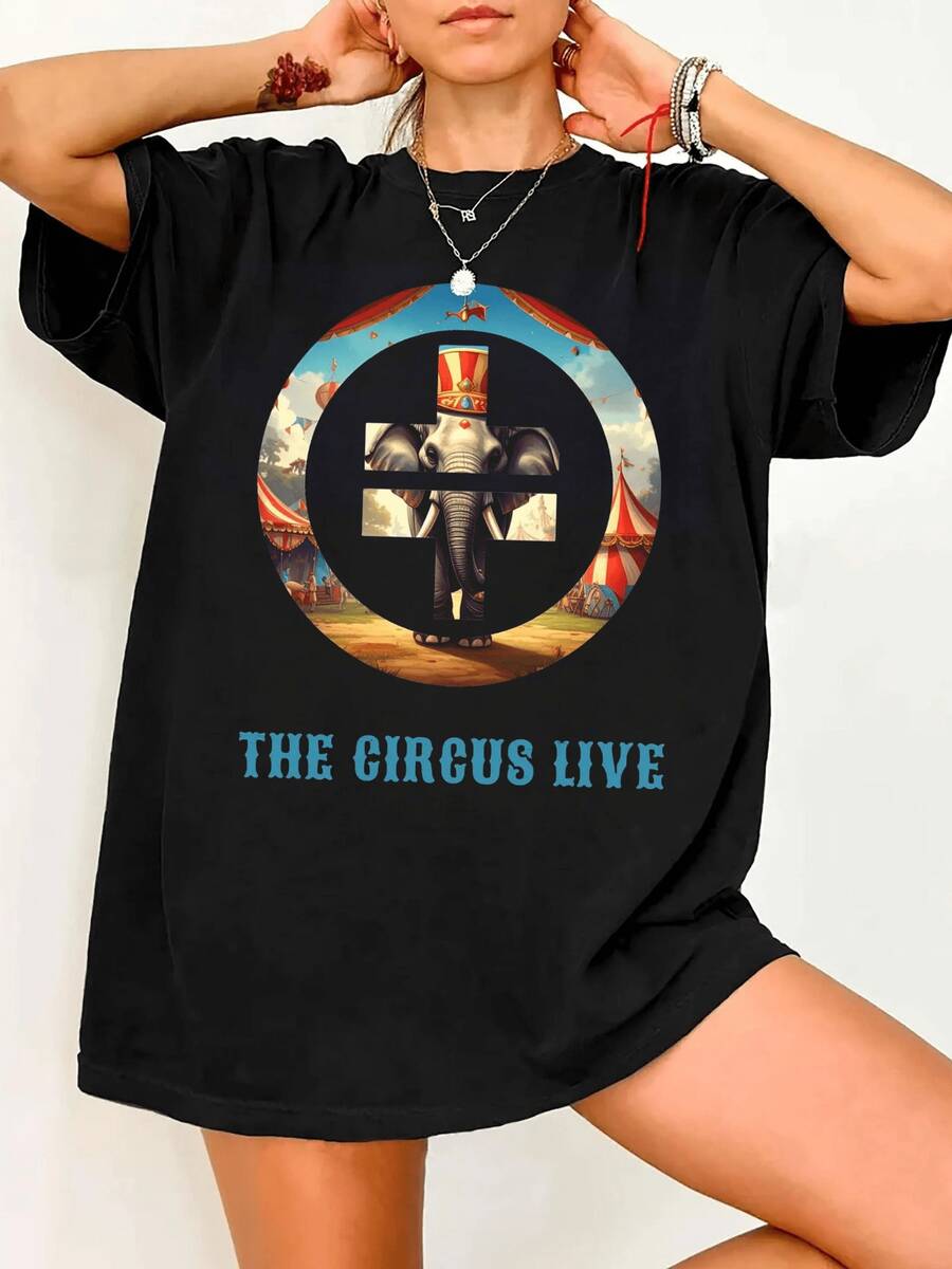 Vintage Take That The Circus Live Fan T-Shirt, 100% Baumwolle Oversized Top - 黑色 - 查看 1