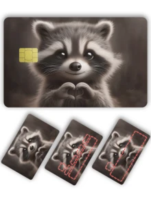 1pc Cute Raccoon Pattern Credit Card Sticker, Heartwarming Pet Couples's Gift For Valentine's Day, Birthday Party, Made Of PVC Material, Fingerprint-Proof, Scratch-Resistant, Suitable For Men, Women, Couples To Decorate Debit/Credit Cards, Campus Cards, Transportation Cards - Type a - View 11