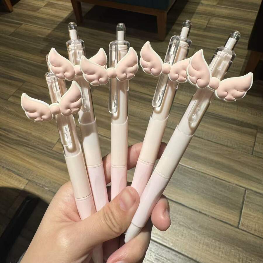 1/5支天使之翼圓珠筆，可愛天使之翼設計，書寫順暢自動圓珠筆，馬卡龍粉色系文具，趣味裝飾筆，適合學生、手帳、日常記錄與辦公使用，文具店、學習用品、學校用品，平價實惠 - 中性筆 - 查看 1