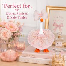7-Inch Mini Desktop Goose Set With Bow Princess Dress, Magnetic Duck Statue Desktop Key Holder Decor, Desktop Goose Table Ornament Gift (Cute Style, Fabric, Pink) - A - View 5