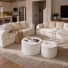 2-Piece Cloud Modular Sectional Sofa & Set Of 2 Round Nesting Coffee Tables, White/Creamy White Living Room Set, No Assembly Required - White - View 4