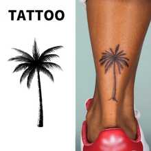 Tropical Coconut Tree Temporary Tattoo Sticker - Waterproof Long-Lasting 1-2 Weeks, Realistic Vacation Party Body Art Sticker - 萬聖節 - 查看 1