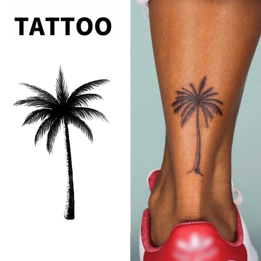 Tropical Coconut Tree Temporary Tattoo Sticker - Waterproof Long-Lasting 1-2 Weeks, Realistic Vacation Party Body Art Sticker - 萬聖節 - 查看 1
