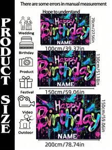 Customized Name Neon Graffiti Birthday Backdrop, Personalized Glowing Night Light Party Banner, Aesthetic Vintage Street Art Splatter Photo Background, Suitable For Boys And Girls, Punk Style, Birthday Banner, Birthday Decoration, Reusable Premium Fabric Poster (Multiple Sizes) - Multicolor - View 3
