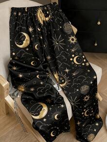 Women's Plus Size Pajama Pants, Star Print, Long Home Pants, Plus Size Loose Comfortable Casual, Suitable For All Seasons - Black - View 4