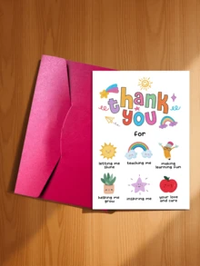 1pc Teacher's Day Thank You Card With Envelope - Kindergarten Teacher Appreciation Gift, "Thank You For Helping Me Grow" Message, Rainbow, Sun And Education Symbols Design, Perfect Gift For Teachers And School Staff On Teacher's Day - Sets - View 12
