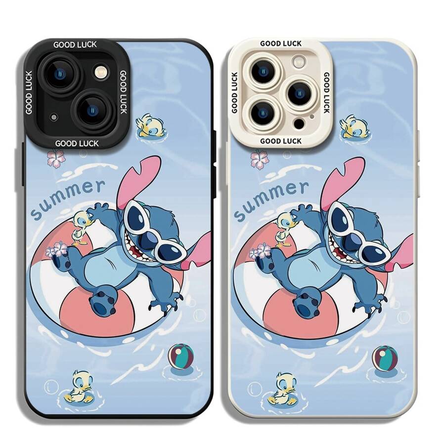 Disney Lilo & Stitch Phone Case, Stitch Character Print Relaxing On A Pink Swim Ring With Sunglasses, Light Blue Summer Background With Ducks And "Summer" Text, Shockproof TPU Protective Back Cover For IPhone 15 14 13 12 Pro Max, Disney Lilo & Stitch Phone Case For IPhone 17, 16, 15, 14, 13, 12, And 11 Pro, Galaxy S22, S23, S24, S25 Models. A Fun Gift For Family, Friends, Birthdays, Holidays, And Special Occasions. - trắng - Xem 1