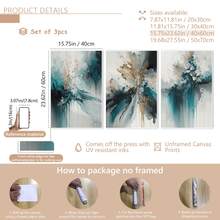 3pcs Set Elegant Turquoise And Gold Abstract Canvas Wall Art Prints - Waterproof, Modern Wall Decor For Living Room, Bedroom, Office And Dorm, Indoor And Outdoor Use, Contemporary Abstract Art Waterproof Canvas Wall Decor, Living Room Wall Decor, Canvas Wall Art, Fashionable Girl Art, Inspirational Quote Art, Home Decor, Canvas Hanging - A - View 17