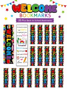 20 piezas de marcapáginas de bienvenida arcoíris, tarjetas de recompensa de lectura coloridas con área para rellenar el nombre, suministros de aula para el primer día de escuela, regalos de bienvenida para estudiantes, regalos de papelería para fiestas del año escolar - Marcador de bienvenida con arcoíris - Ver 9