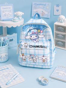 SANRIO 1個 Cinnamoroll Kuromi Hello Kitty Pochacco 可愛卡通印花女款後背包，小格紋學習後背包附透明前口袋，輕便休閒包，適合校園、日常與開學季 - 彩色 - 查看 7