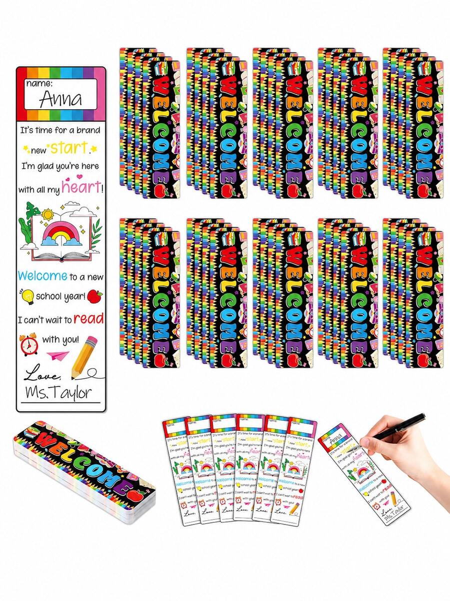 20 piezas de marcapáginas de bienvenida arcoíris, tarjetas de recompensa de lectura coloridas con área para rellenar el nombre, suministros de aula para el primer día de escuela, regalos de bienvenida para estudiantes, regalos de papelería para fiestas del año escolar - Marcador de bienvenida con arcoíris - Ver 1