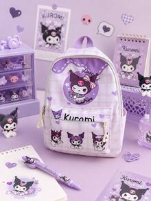 SANRIO 1個 Cinnamoroll Kuromi Hello Kitty Pochacco 可愛卡通印花女款後背包，小格紋學習後背包附透明前口袋，輕便休閒包，適合校園、日常與開學季 - 彩色 - 查看 8