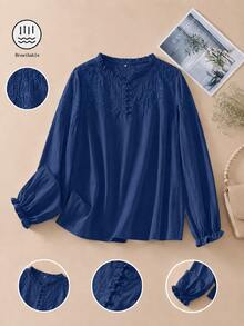 Women's Embroidered Loose Retro Long Sleeve Blouse Top, Suitable For Autumn - Navy Blue - View 2