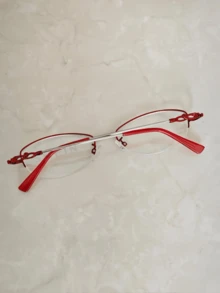 A Pair Of Unisex Metal Semi-Rimless Glasses Featuring A Stylish, Unique, And Artistic Design With Clear Lenses. - Leopard - View 6