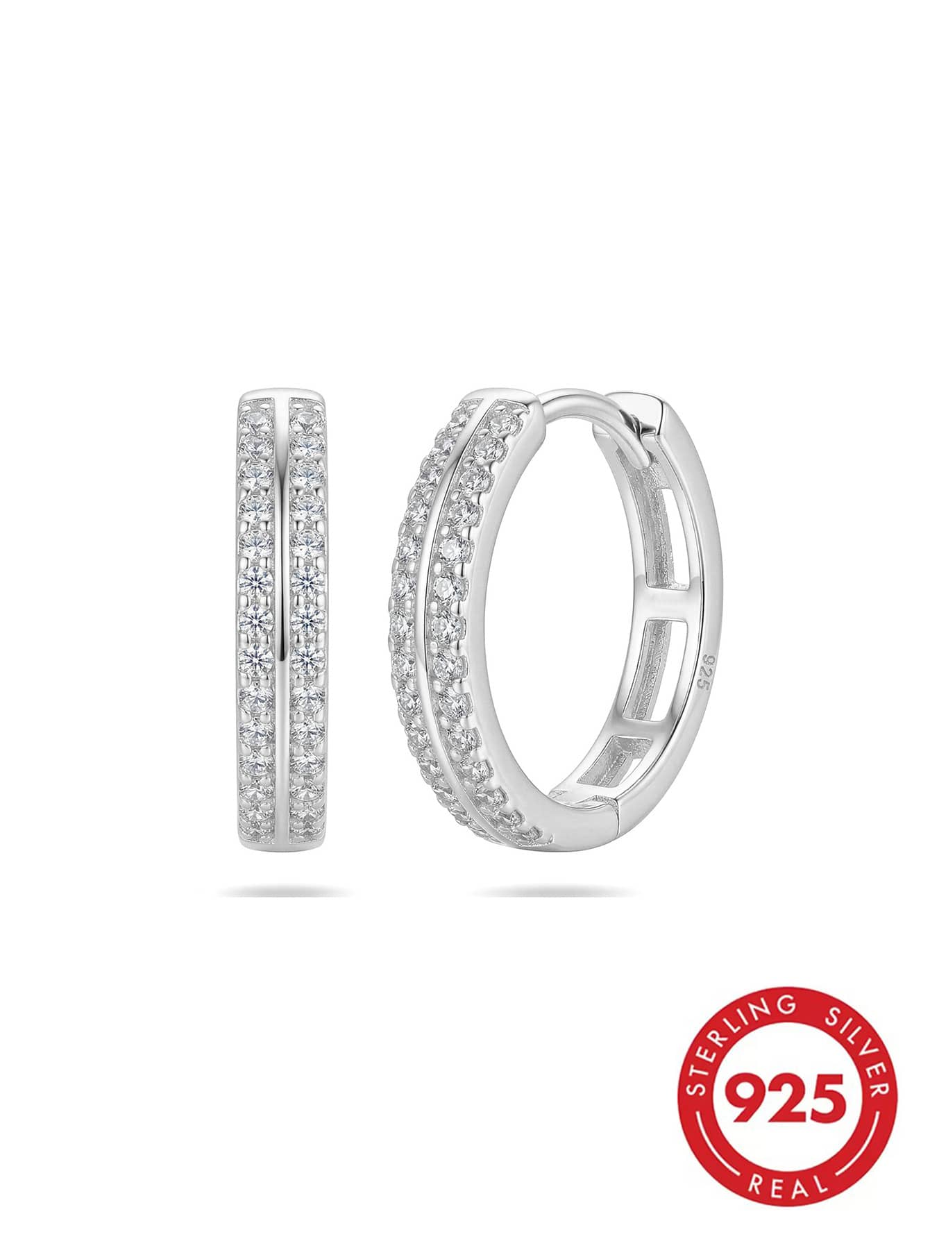 1 Pair S925 Sterling Silver Women's Shiny Cubic Zirconia 5A Zirconia Earrings, Classic Elegant Double Hoop Earrings, Hypoallergenic Jewelry For Women, Birthday/Holiday Gift, Suitable For Weddings, Engagements, Daily Wear, Casual, Travel, Parties, Comes With Delicate Gift Box, Suitable For All Seasons