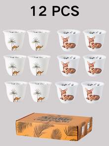 6/12pcs Set Arabic Ceramic Coffee Cup Set - Camel & Palm Tree Pattern With Arabic Blessing, Suitable For Eid Al-Adha Gathering And Daily Use - Multicolor - View 11