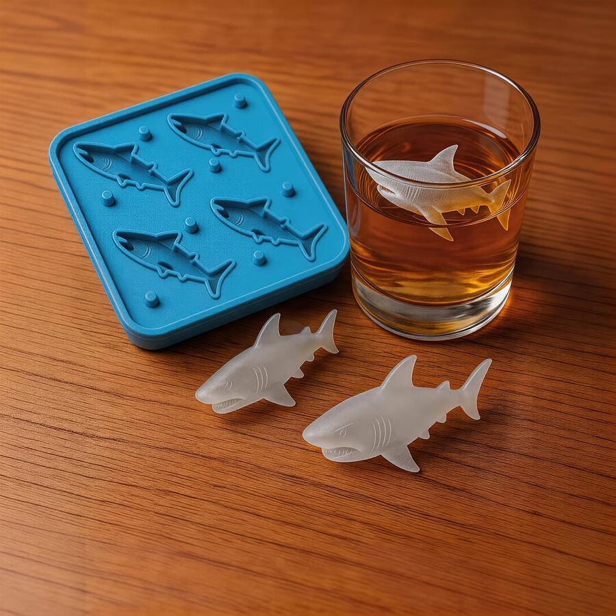 Shark Silicone Ice Cube Tray, 4-Cavity Non-Stick Silicone Ice Cube Mold, Suitable For Making Ice Cubes, Creative Kitchen Party Mold, Party Essential, Summer Essential - View 1