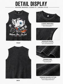 Mens Training Sleeveless Shirts Mens Sleeveless Tops Fashion Round Neck Casual Washed Tank Top Cotton Motorcycle Graphic Print Vonndutch True Religionn With Wings And Flames Text | Machine Washable | Comfortable For Spring Summer Autumn Winter | 100 Percent Pure Cotton | Sporty Style Retro Street Style Loose Fit High Quality Promotion Fathers Day Fathers Day Gift Brasil Hombres Ropa Popular Merchandise - 黑色 - 查看 4