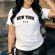 Women's Casual White Tops, Cotton T-Shirt With "California 1991" Print In Black Letters, Versatile Blouse For Spring/Summer 2026 For Any Occasion - White - View 3