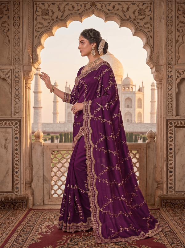 Estationeryhouse Organza Saree With Heavy Gold Embroidery With Blouse Pc