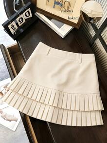 Y2K Waist Missing Pleated Sexy Low Waist Versatile Mini Skirt Casual Spring - Apricot - View 1