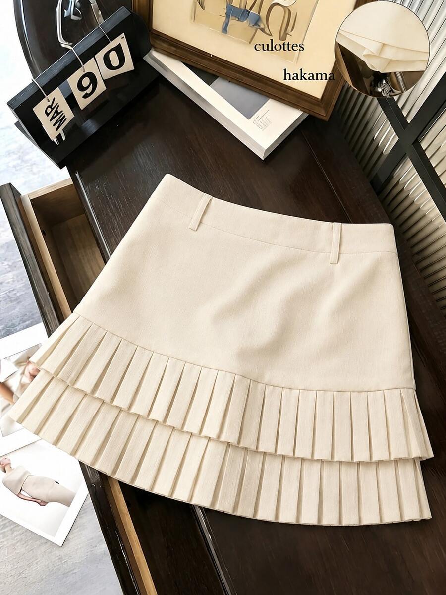 Y2K Waist Missing Pleated Sexy Low Waist Versatile Mini Skirt Casual Spring - Apricot - View 1