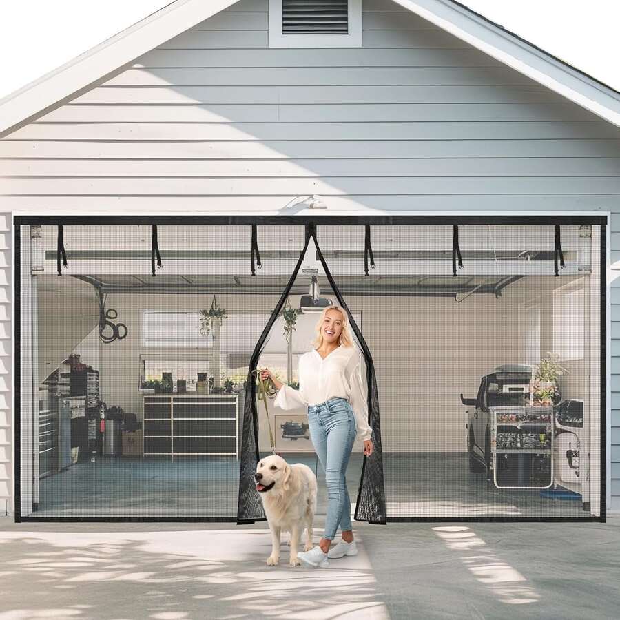 9*7ft Xtra Large Magnetic Garage Door Curtain, Thick Fabric Breathable Screen Curtain, Design Insect Dust Privacy Protection, Easy Install Durable Outdoor Patio Entrance Door Cover - 9*7ft - View 1