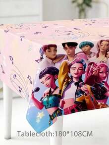 1片K-Pop偶像動漫主題一次性桌布，卡通裝飾桌罩，返校生日粉絲派對裝飾用品，隨機款式 - 彩色 - 查看 1