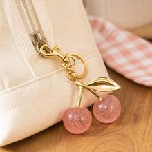 1pc Glitter Cherry Resin Keychain, Gold-Plated Alloy Leaf, Bag Charm Accessory, Ideal Graduation And Holiday Gift - Multicolor - View 7
