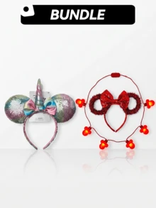 [Combo&Save] Bộ băng đô tai Minnie Mouse Disney đính sequin kèm sừng kỳ lân & băng đô tai đỏ & vòng cổ phát sáng – nhẹ và có thể điều chỉnh, vừa vặn thoải mái, sequin lấp lánh, phụ kiện hóa trang, trang sức trẻ em, quà tặng hoàn hảo cho trẻ em, quà tặng fan Minnie Mouse, tiệc sinh nhật & quà tặng du lịch - Nhiều màu - Xem 1