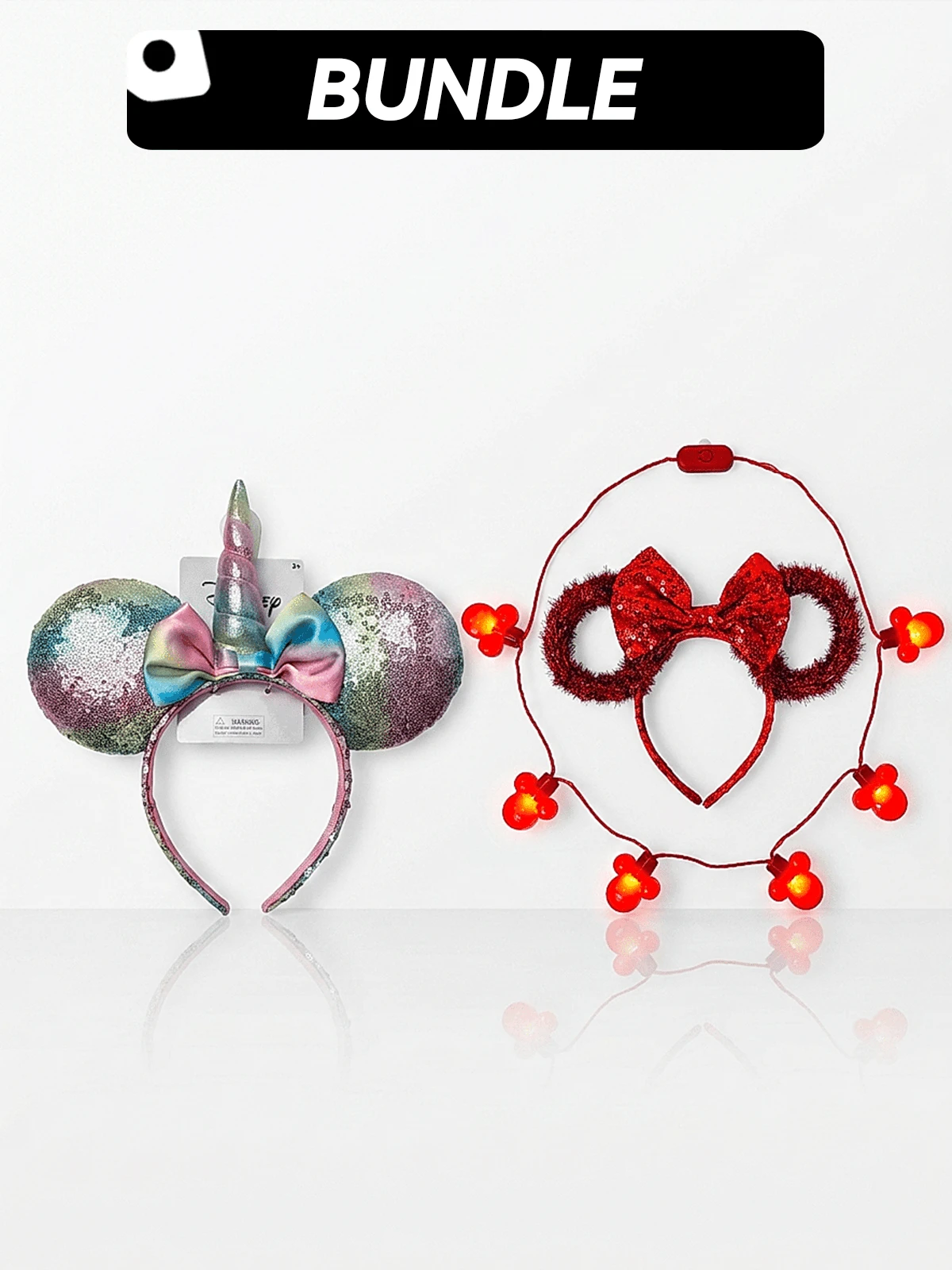 [Combo&Save] Bộ băng đô tai Minnie Mouse Disney đính sequin kèm sừng kỳ lân & băng đô tai đỏ & vòng cổ phát sáng – nhẹ và có thể điều chỉnh, vừa vặn thoải mái, sequin lấp lánh, phụ kiện hóa trang, trang sức trẻ em, quà tặng hoàn hảo cho trẻ em, quà tặng fan Minnie Mouse, tiệc sinh nhật & quà tặng du lịch - Nhiều màu - Xem 1