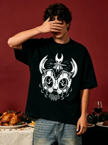 Herren Sommer Lässig Weiches Rundhals Kurzarm-Shirt, Cut Out Spiel Muster Grafik passt für tägliche Frühling und Sommer Kleidung. Schwarz - Schwarz - Übersicht 4