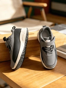 Sapatos desportivos casuais infantis com blocos de cor, sola com absorção de choque, antiderrapante e resistente ao desgaste - Cinza - Ver 4