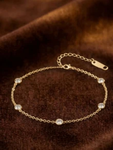 Pulsera circular minimalista con números romanos para mujeres - Cinco circonitas de oro - Ver 2