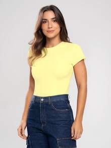 KIT 03 Women's Baby Tee - Slim Fit Short Sleeve Blouse - Compression Baby Tee - 嬰兒粉,奶油黃和白色 - 查看 4
