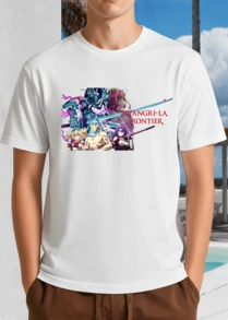 White Unisex T-Shirt With Shangri-La Frontier Group Photo - Anime Fantasy Adventure Crew Design - White - View 1