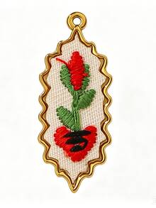 1 pieza Colgante geométrico de acero inoxidable chapado en oro de 18K con bordado de flor pastoral y mariquita, forma redonda de gota de agua, estilo pastoral fresco, accesorio de joyería para collar, bolso y llavero DIY para vacaciones - Multicolor - Ver 13
