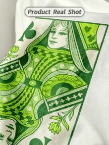 Men's Summer Casual Soft Round Neck Short Sleeve T-Shirt,The Playing Card Queen Print Graphic Fits For Spring And Summer Wear. - White - View 3