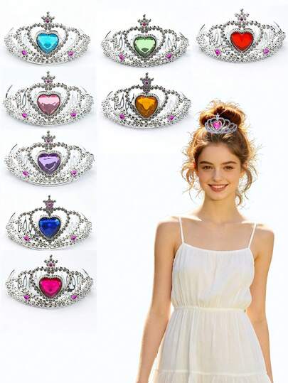 Juego de 8 piezas de corona de princesa, accesorios de disfraz, con diadema en forma de corazón, perfecto como regalo de princesa para mejores amigas