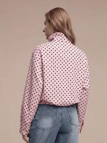 HZXVIC Women's New Spring Style Contrast-Colored Polka Dot Casual Jacket With Drawstring, Zipper, Ribbed Stand Collar, And College Style Vacation Pink - Pink - View 7