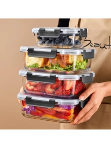 3pcs 360/630/1030ml Food Storage Bento Box Set - Office Lunch Prep Containers, Back To School Supplies, Easy To Carry, Outdoor Glass Bento Storage Box Set With Lids, Stackable Glass Prep Boxes With Lids, Airtight Glass Storage Jars, Freezer To Oven Upgrade Snap Lock Transparent Food Salad Fruit PET Bento Storage Box - Multicolor - View 3