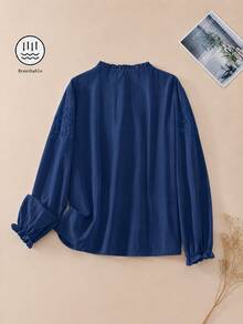 Women's Embroidered Loose Retro Long Sleeve Blouse Top, Suitable For Autumn - Navy Blue - View 3