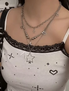 3 piezas Collar de estrella ligera de subcultura Y2K Hot Girl estilo milenario dulce y cool - Plateado - Ver 7