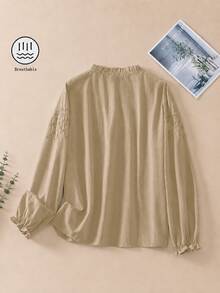 Women's Embroidered Loose Retro Long Sleeve Blouse Top, Suitable For Autumn - Khaki - View 3