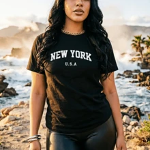 Women's Casual White Tops, Cotton T-Shirt With "California 1991" Print In Black Letters, Versatile Blouse For Spring/Summer 2026 For Any Occasion - 黑色 - 查看 3